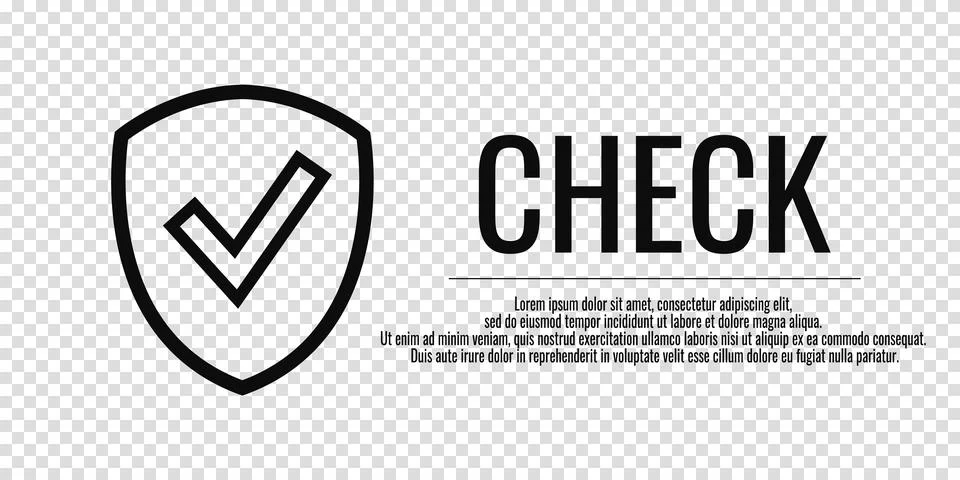 Black icon of a shield and a check mark with the text SHIELD. Information pro Stock Illustration