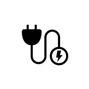 Black icon of sign socket, two connected wires with current. Vector illustration Illustrazione stock