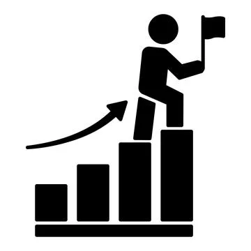 Black Icon of Success. Vector Illustration of a Man with a Flag Walking Up .. Stock Illustration