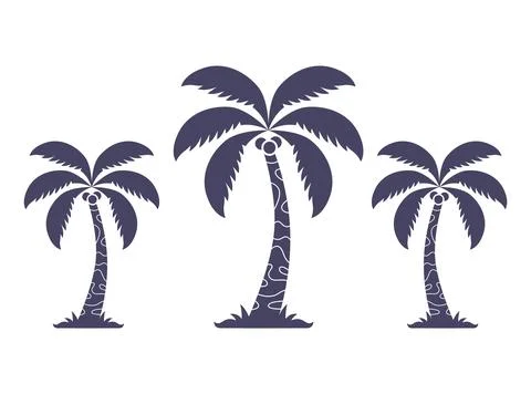 Black icon of three palm trees. Flat silhouette. 스톡 일러스트