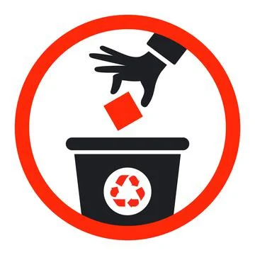 Black icon throw garbage into the trash can. Stock Illustration