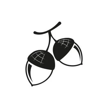 Black icon two hazelnut on twig or branch Illustrazione stock