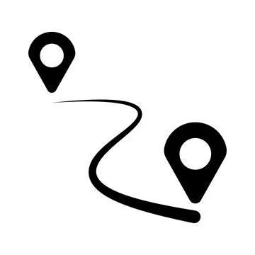 Black icon of two pointer with line shape for location tracker Stockillustratie