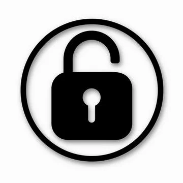 Black icon unlock padlock. Vector illustration with sign on a white backgroun Stock Illustration