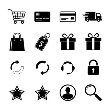Black icon white background gift box eCommerce star and car イラスト素材