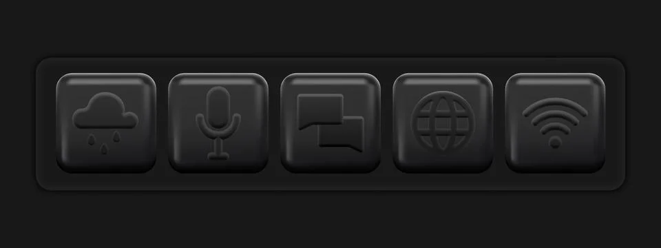 Black Icons Basic Set. UI App 3d Buttons Illustrazione stock