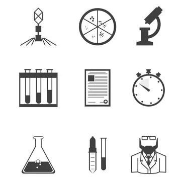 Black icons for microbiology Set of black silhouette icons with elements f... 스톡 사진