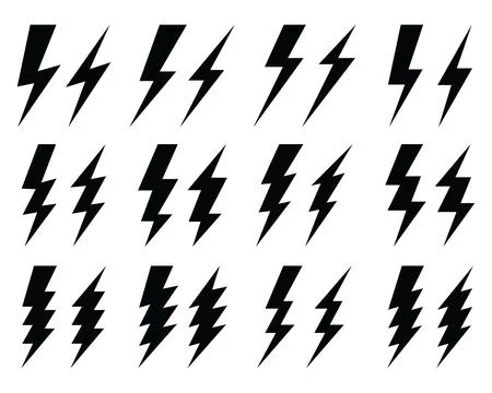 Black icons of thunder lighting Stock Illustration