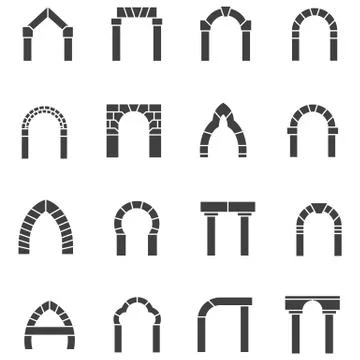 Black icons vector collection of arches Stock Illustration