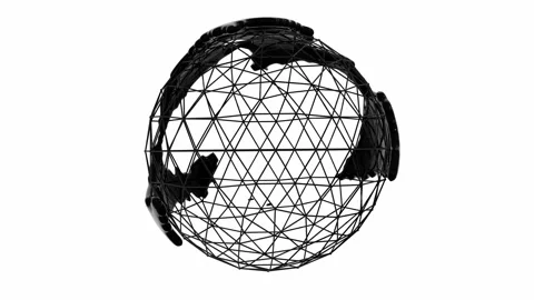 Black icosphere, triangular mesh ball covered with black flowing matter, black g Stock Footage 257571711