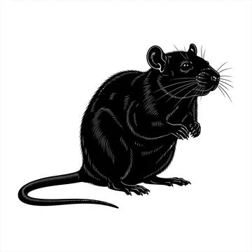 A black illustration of a mouse sitting on its haunches vector Stock Illustration