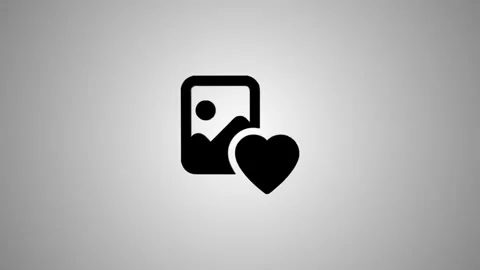 Black image icon with heart symbol animation on gray gradient background Stock Footage 346491108