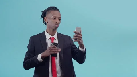 Black important man businessman with dreadlocks and in a strict suit speaks by Stock Footage 158743565