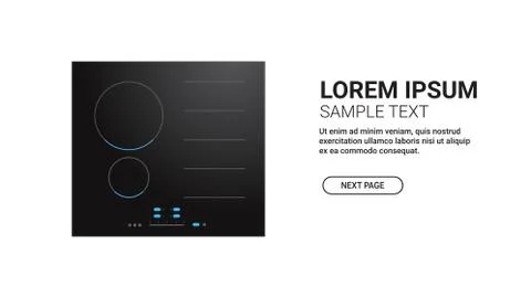 Black inductive hob with ceramic surface top view of electric stove domestic Stock Illustration