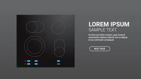 Black inductive hob with ceramic surface top view of electric stove domestic Stock Illustration