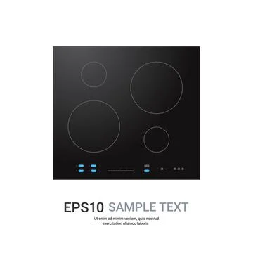 Black inductive hob with ceramic surface top view of electric stove domestic Stock Illustration