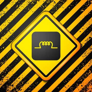 Black Inductor in electronic circuit icon isolated on yellow background. Wa.. Illustrazione stock