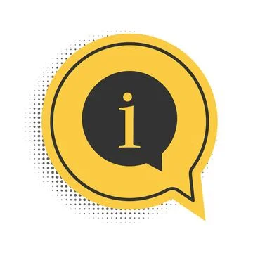 Black Information icon isolated on white background. Yellow speech bubble symbol 스톡 일러스트