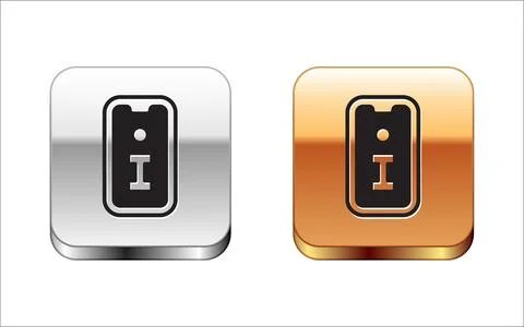 Black Information icon isolated on white background. Silver and gold square.. イラスト素材