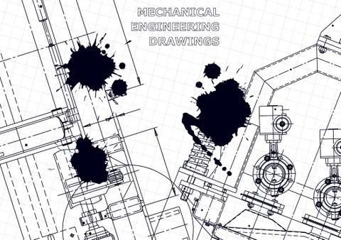 Black Ink. Blots. Mechanical. Instrument-making Illustrazione stock