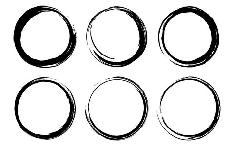 Black Ink Brush Circle Frames With Grunge Textures Set 스톡 일러스트