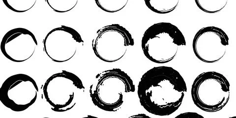 Black ink brush circles pattern on white background for artistic design projects 스톡 일러스트