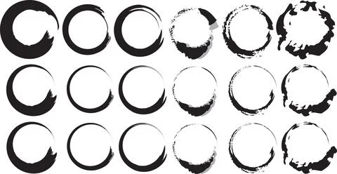 Black ink brush stroke circles collection design elements vector art on white Stock Illustration