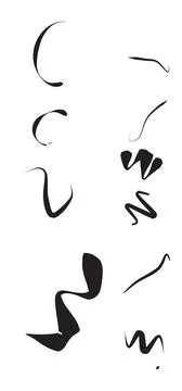 Black ink brush stroke elements in various curved styles for creative layout イラスト素材