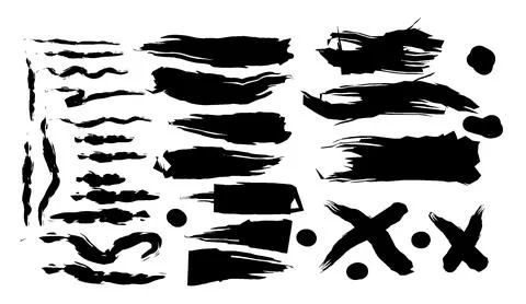 Black ink brush strokes collection with hand drawn grunge lines and abstract Stock Illustration