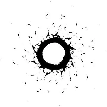 Black ink circle with splash on white background Stock Illustration