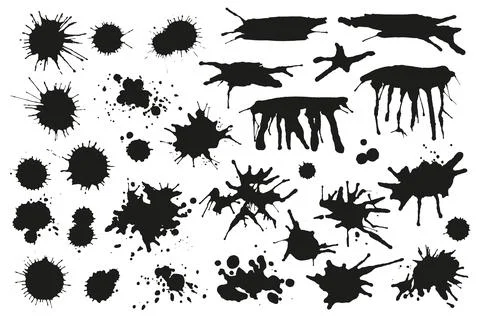 Black Ink Drops and Splashes Stock Illustration