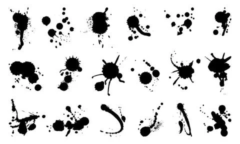 Black ink drops, splashes and blobs. Abstract art grunge elements for design Stock Illustration