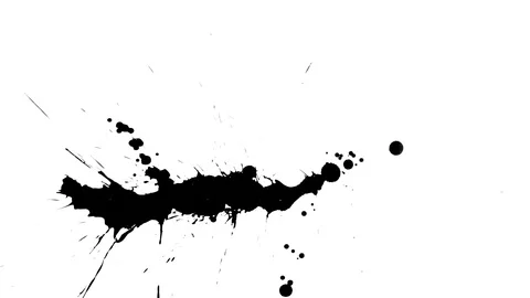 Black ink drops splatters spilling on white background Stock Footage 125471064