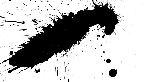 Black ink drops splatters spilling on white background Stock Footage 125471139