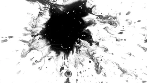 Black ink drops splatters spilling on white background Video stock 125472092
