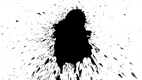 Black ink drops splatters spilling on white background Video stock 125473318