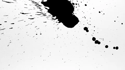 Black ink drops splatters spilling on white background Stock Footage 125473417
