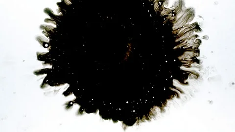 Black ink drops splatters spilling on white background Video stock 125474815