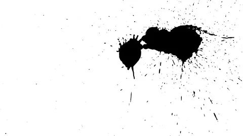 Black ink drops splatters spilling on white background Video stock 125475113