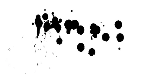 Black ink drops splatters spilling on white background Stock Footage 125475197