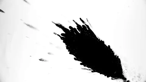 Black ink drops splatters spilling on white background Video stock 125476791