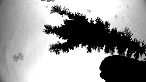 Black ink drops splatters spilling on white background Stock Footage 125476912