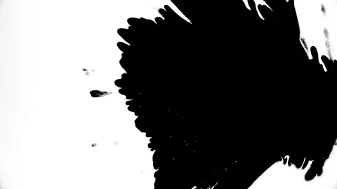 Black ink drops splatters spilling on white background Stock Footage 125476970