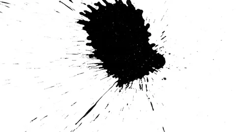 Black ink drops splatters spilling on white background Stock Footage 125477157