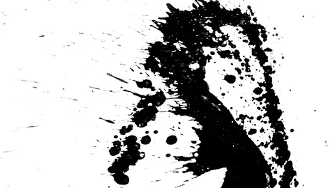 Black ink drops splatters spilling on white background Video stock 125477434