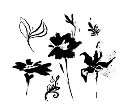 Black ink floral elements set. Vector illustration Stock Illustration
