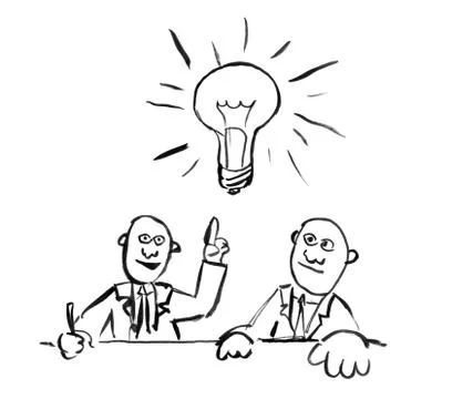 Black Ink Hand Drawing of Two Businessmen Thinking About Problem Stock Illustration