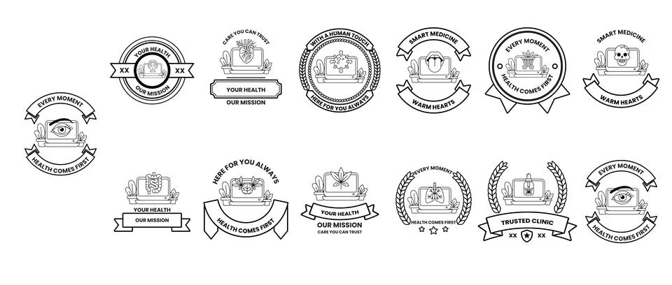 Black ink outlines define elegant emblems Stock Illustration