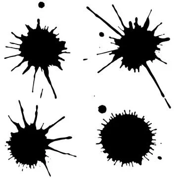 Black ink paint spots. Drops texture isolated on white background. Set for Stock Illustration