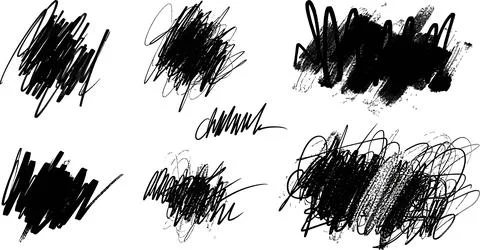 Black Ink Scribble Textures - Hand Drawn Grunge Abstract Shapes Set Stock Illustration